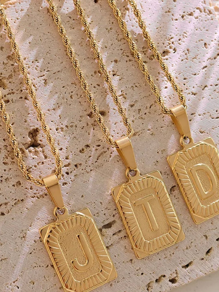 Gold Plated Letter Tag Necklace.