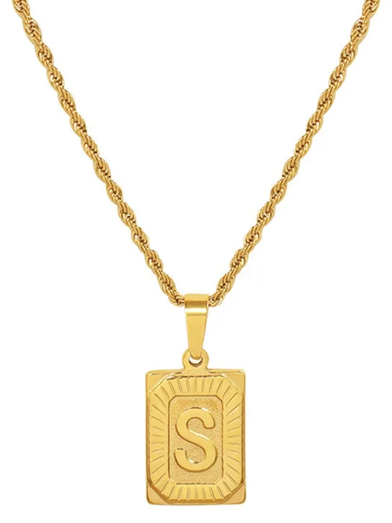Gold Plated 50cm Letter Tag Necklace. 