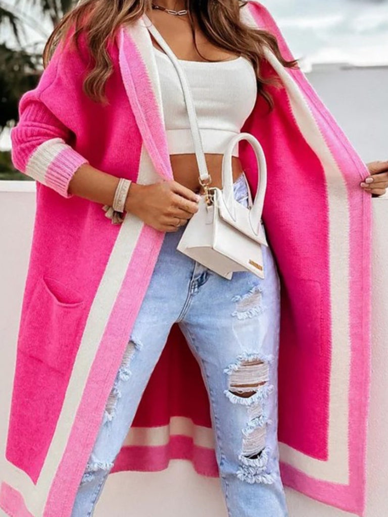Ella hot pink long cardigan with hood