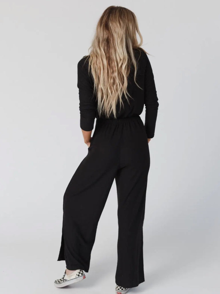 Black Comfy Cute Front Cross , Wide Leg Jumpsuit with Front Pockets. 