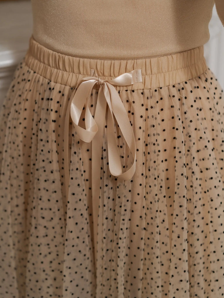 Aira Dotted Tulle Skirt with elastic waistband.