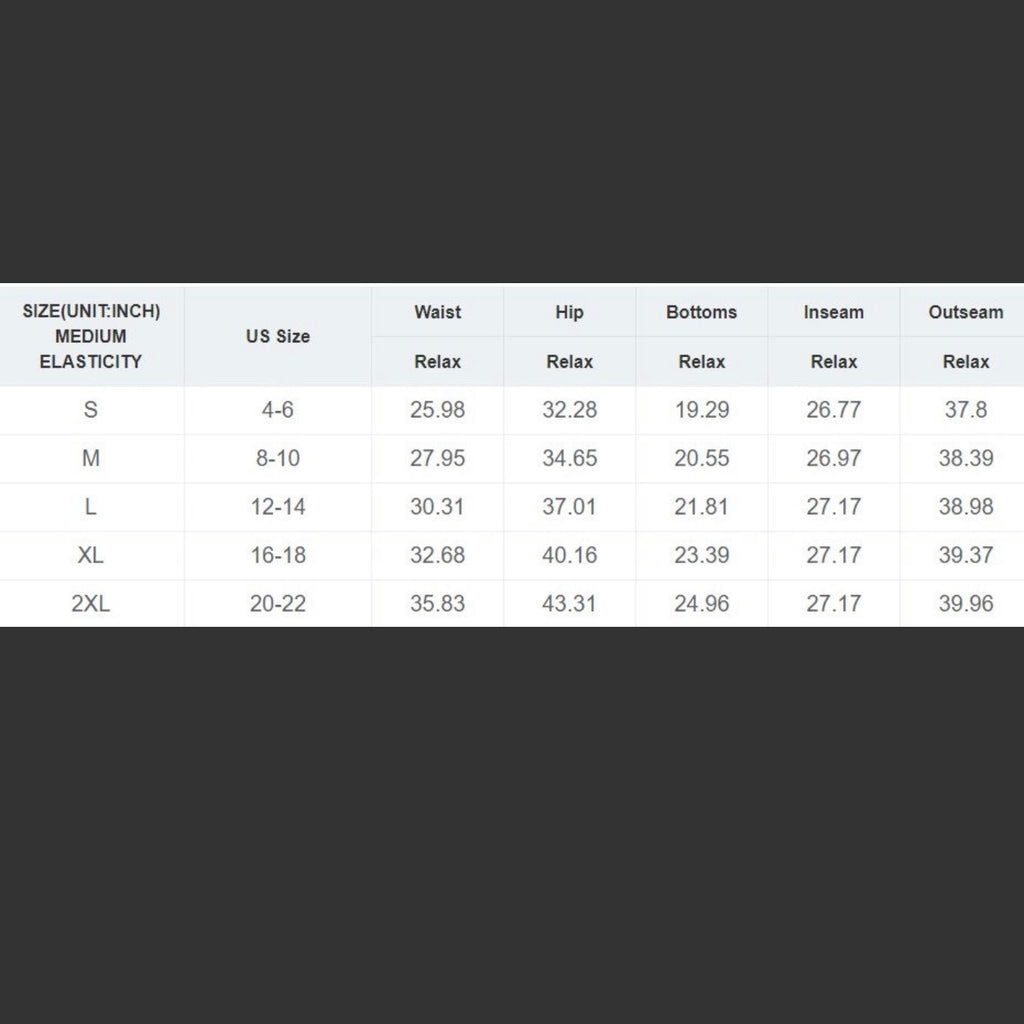 Size chart for women’s denim jeggings showing waist, hip, and length measurements.