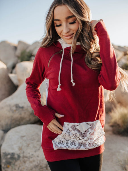 Lovely Lace Burgundy Hoodie