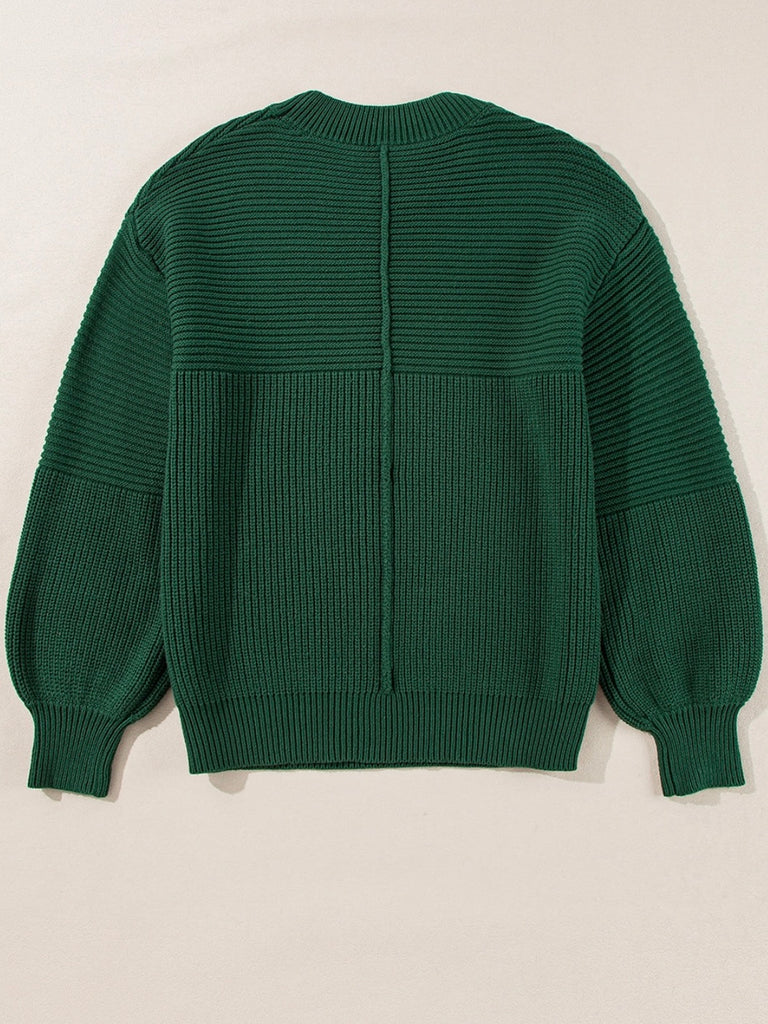 Blackish Green Sweater with Cozy textured knit fabric,
Elegant lantern sleeves and a 
Stylish crew neck design.