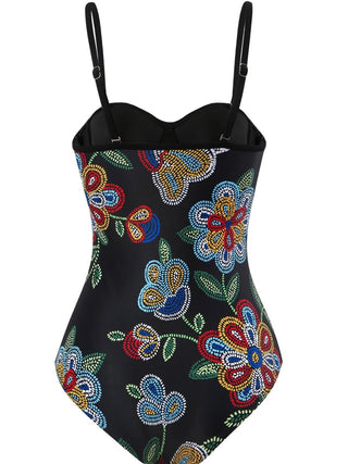 Vibrant Floral One Piece Swimsuit with adjustable straps.