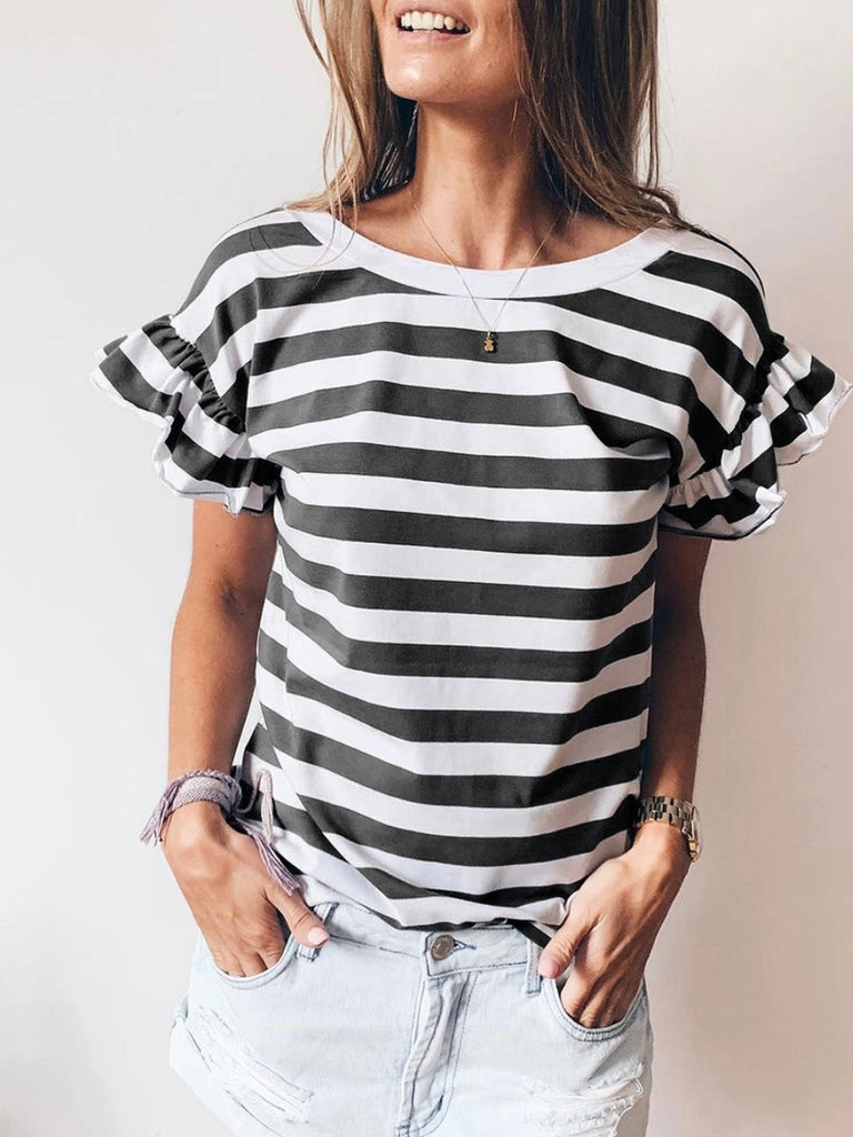 Reversible Stripe Top classic black and white stripes With a reversible v neckline and cute ruffle sleeves.