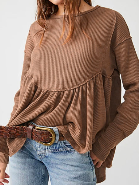 Mocha Waffle Peplum Top