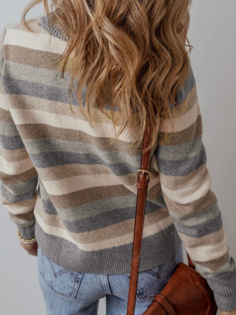  Blue Waters Stripe Sweater ,with  color-block stripes , features a Relaxed, comfortable silhouette with a flattering round neck, and ribbed edges at cuffs and hemline for added style and coziness.