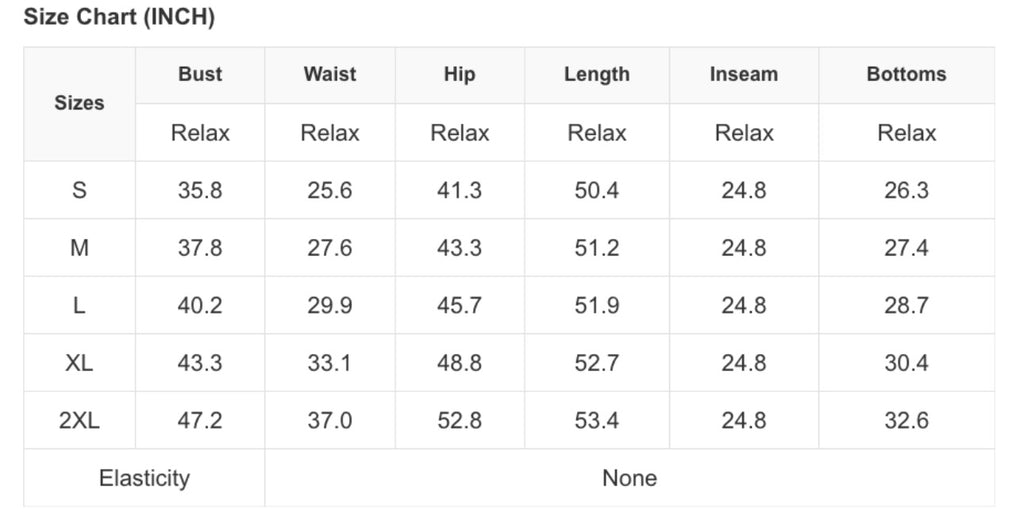 Size Chart for Pleated Jumpsuit .