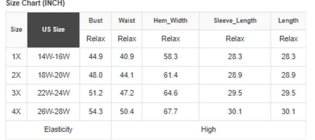 Size Chart for the Vintage Floral Babydoll 