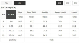 Size Chart for Tie it Back Sweater.