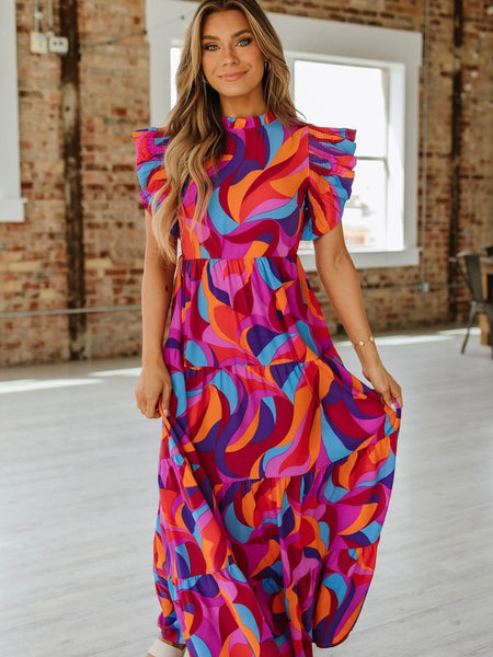 Vivid Cascade Maxi Dress