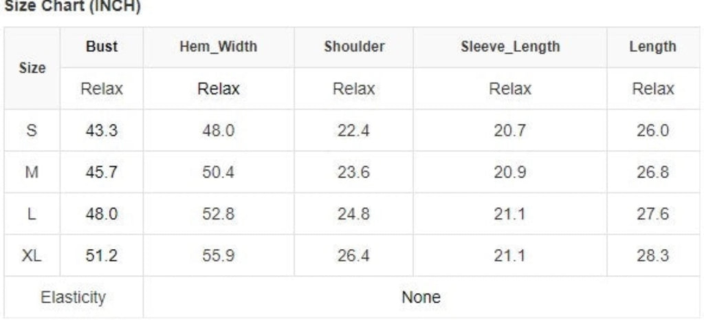  Size Chart for the Coffee Corduroy Shacket 