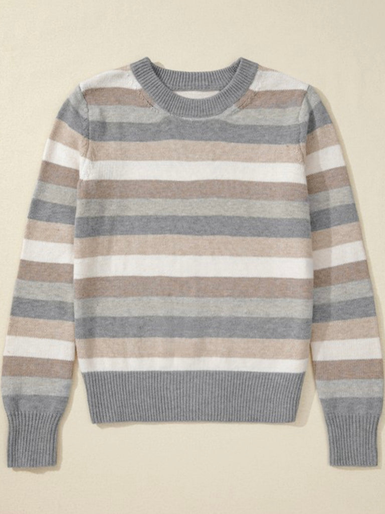  Blue Waters Stripe Sweater ,with  color-block stripes , features a Relaxed, comfortable silhouette with a flattering round neck, and ribbed edges at cuffs and hemline for added style and coziness.