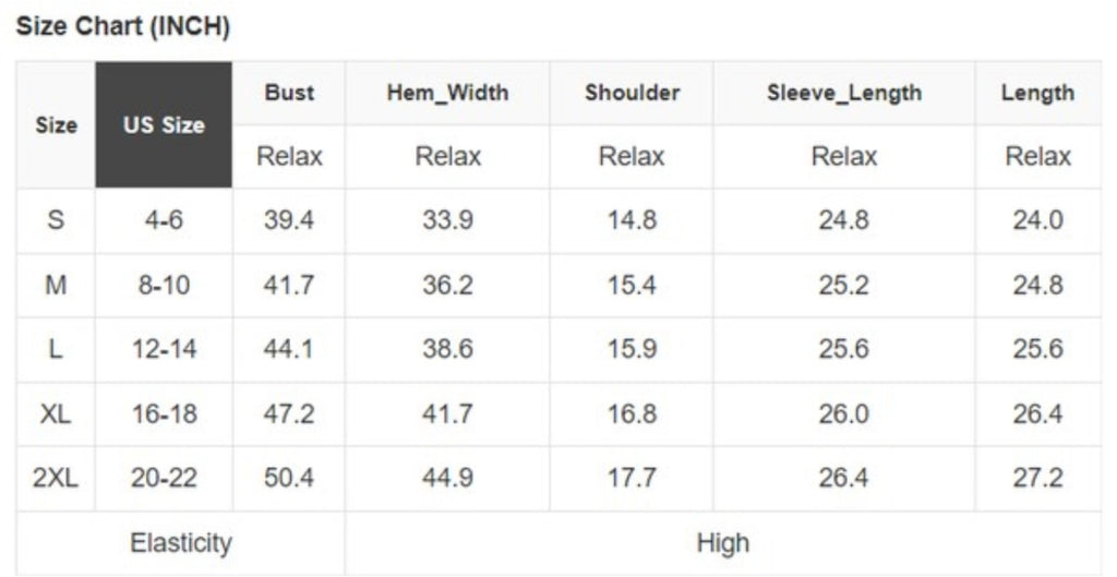 Size Chart for Oceans Stripe Sweater.