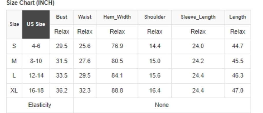 Size Chart for Falling in Floral Dress