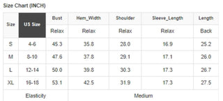 Size Chart for Stud and Rivet Hoodie 