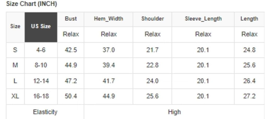 Size Chart for Blackish Green Sweater 