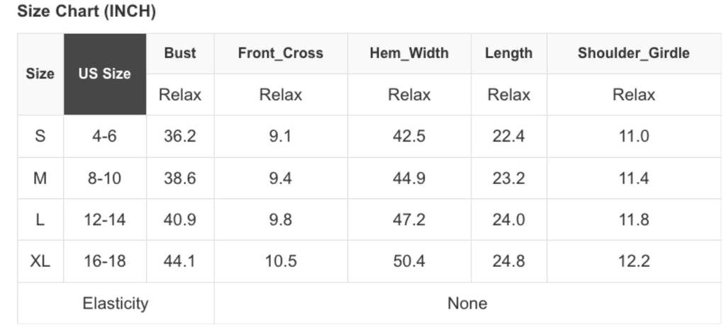 Size Chart for The Pretty in Ruffle Tank Top.