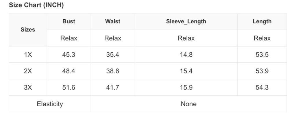 Size Chart for Lucille Leopard Dress