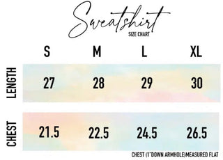 Size Chart for Beach, Weekend, Surf Sweatshirt.