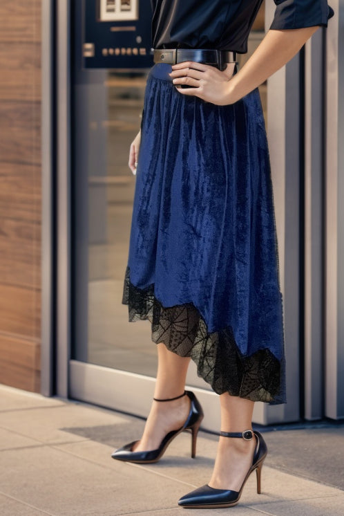 Navy shop velvet skirt