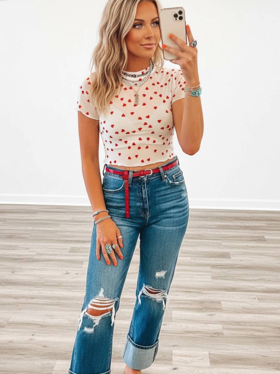 All My Lovin Heart Mesh Top | Oak&Pearl Clothing Co Canada Boho