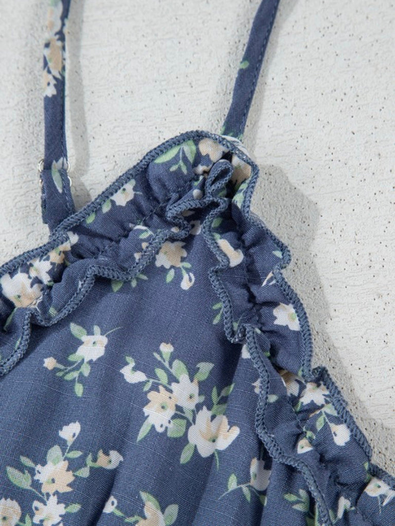 Close-up of floral pattern on dark blue background fabric