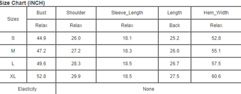 Size Chart for Candy Crinkle Top