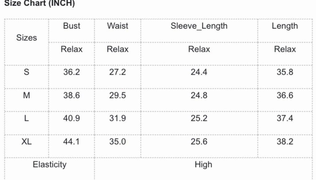 Size Chart for Cute as a Button Dress