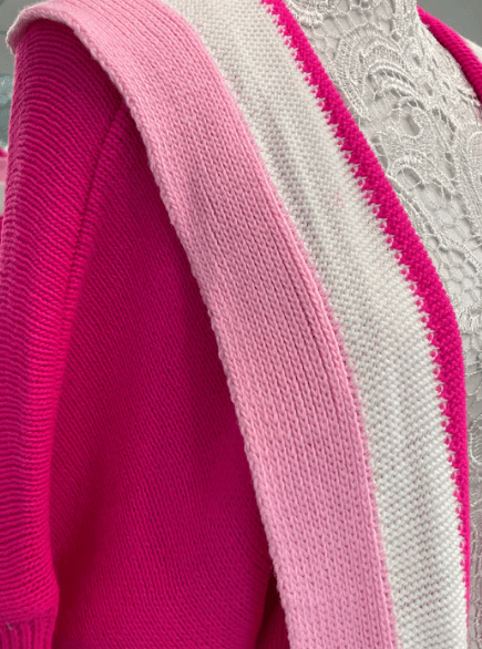Ella hot pink Colour block long cardigan with hood.
