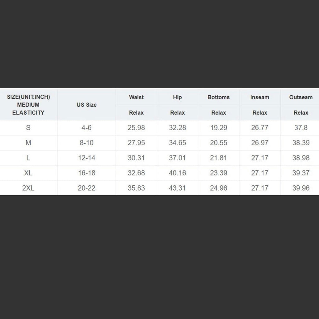 Size chart for women’s denim jeggings showing waist, hip, and length measurements.