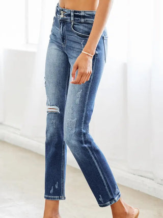 Kancan 5 pocket Distressed Straight Leg Jeans.