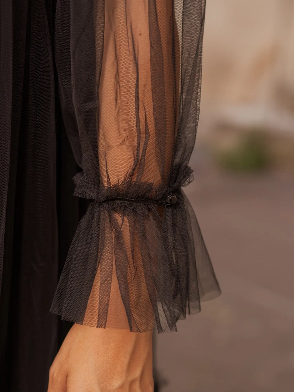 Bardot Tulle Black Mini Dress | Choklate Paris | Evening