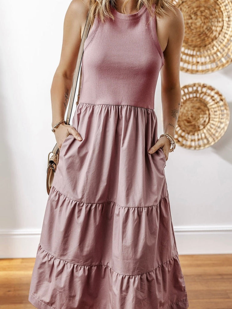 Sleeveless ribbed bodice summer dress