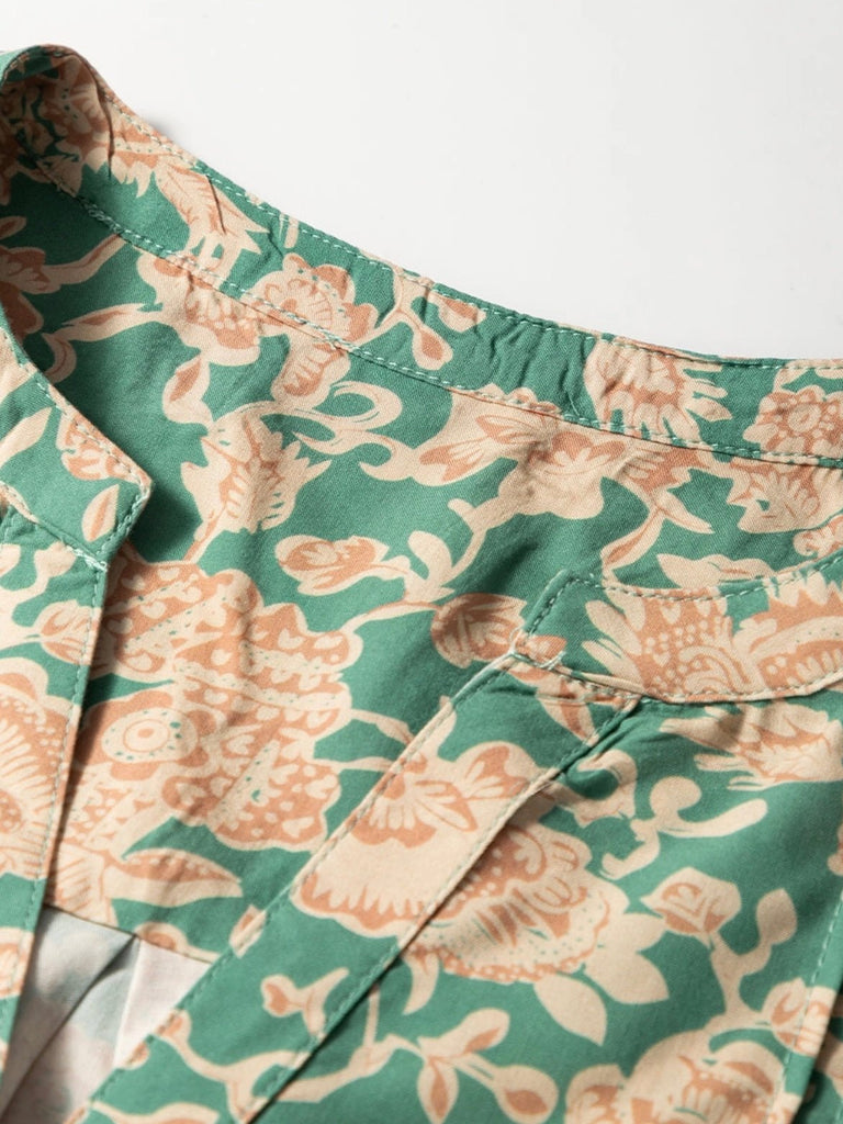 Fabric detail of light green floral blouse