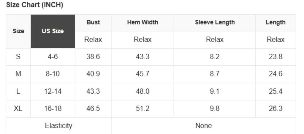 size chart for Sage Garden Button Top