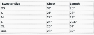 Size chart for Wears Black Sweatshirt.