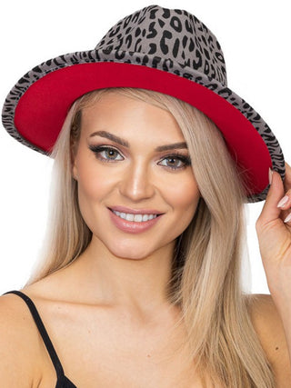 Wide Brimmed Style Fedora Hat with leather belt detail and felt fabric and pop of red will make your outfit on point.