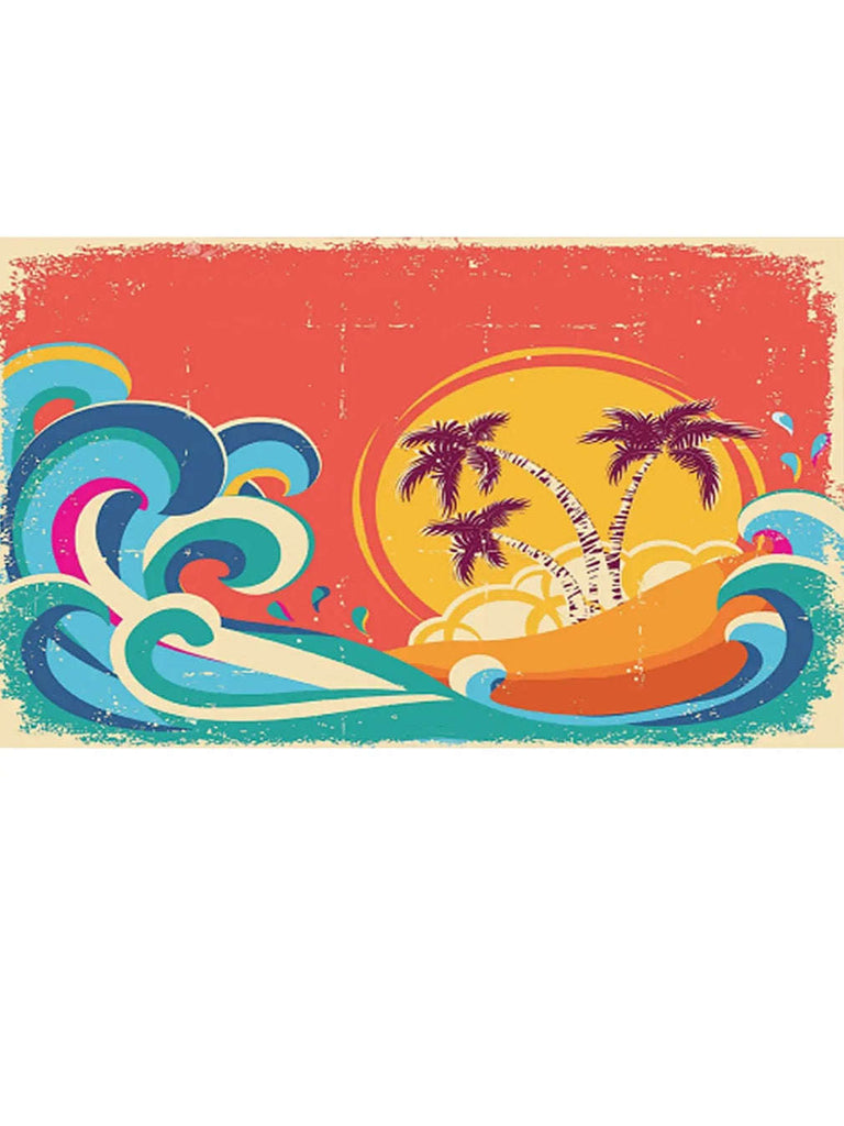 Surfs up sticker with waves and palm trees