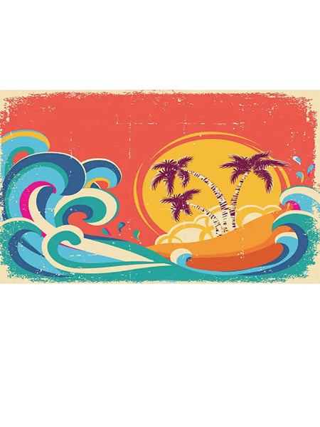 Surfs up sticker with waves and palm trees