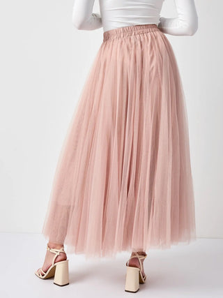 Maxi-length , Pink Tulle ,Tutu Skirt with flattering Flare and Ruffle Details with tie at the front.