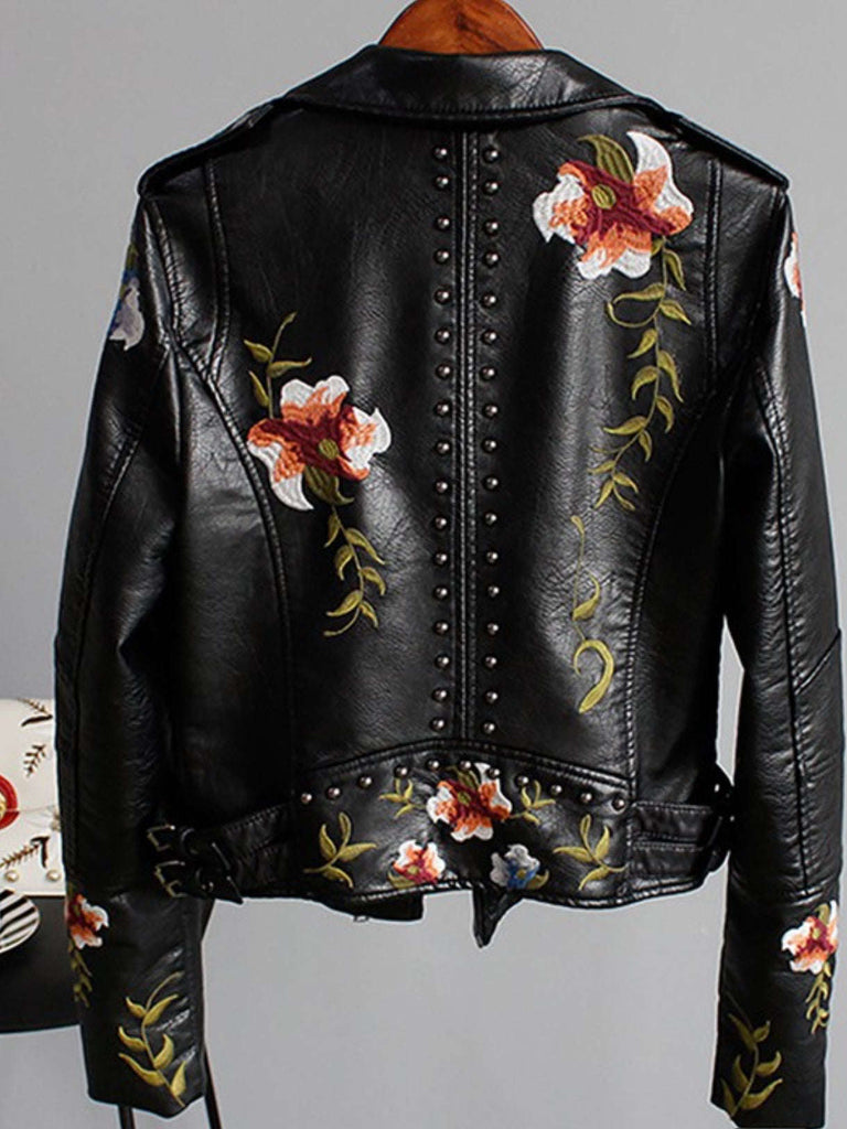 Back view of Chevelle Jacket in Black - Floral Elegance and Moto Chic at Oak&Pearl Clothing Co.