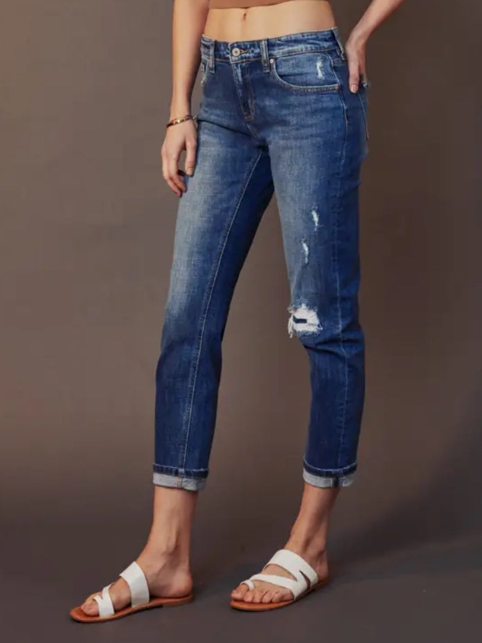 A relaxed denim jean that gives you the right amount of edge and can be worn with or without a cuffed hem.