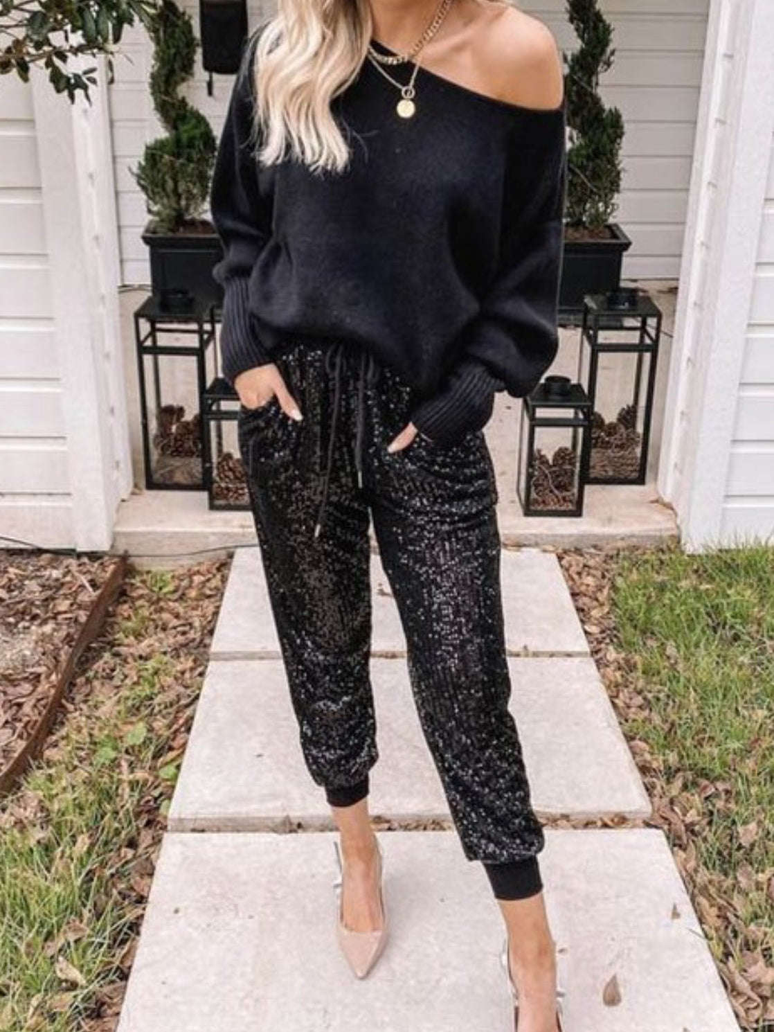 Sequin Jogger in Rose Gold  Oak&Pearl Clothing Co Canada Boho Boutique
