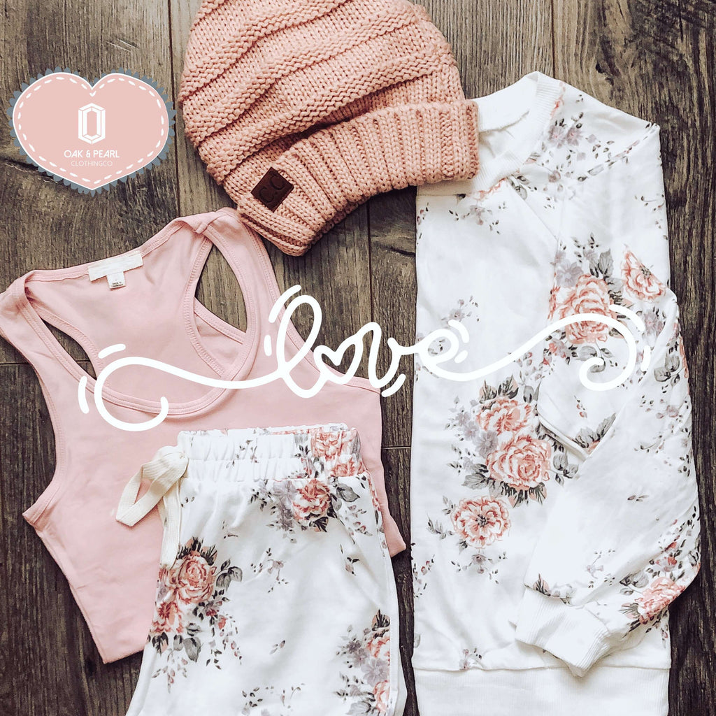 Modern Floral Two Piece Shorts Set flat lay