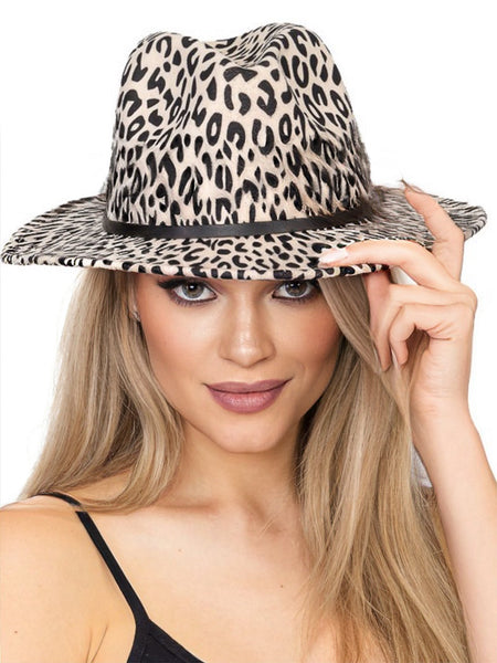 Leopard Wide Brim Fedora Hat