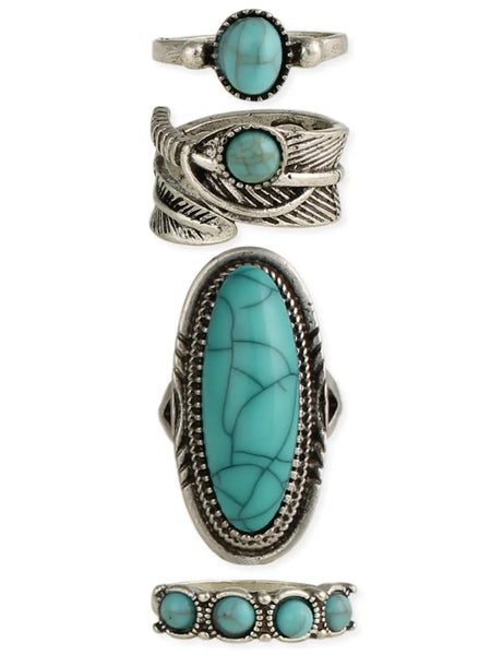 Turquoise 4pc Ring Set