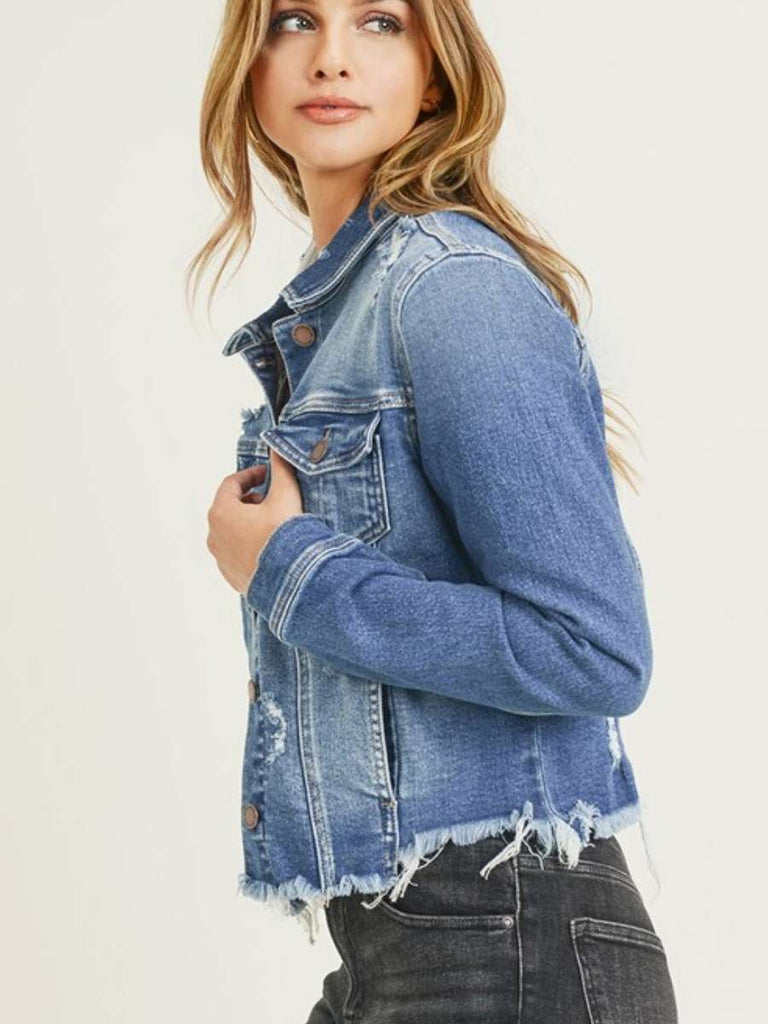 Online Shopping Womens Medium Blue Raw Edge Cropped Denim Jean Jacket